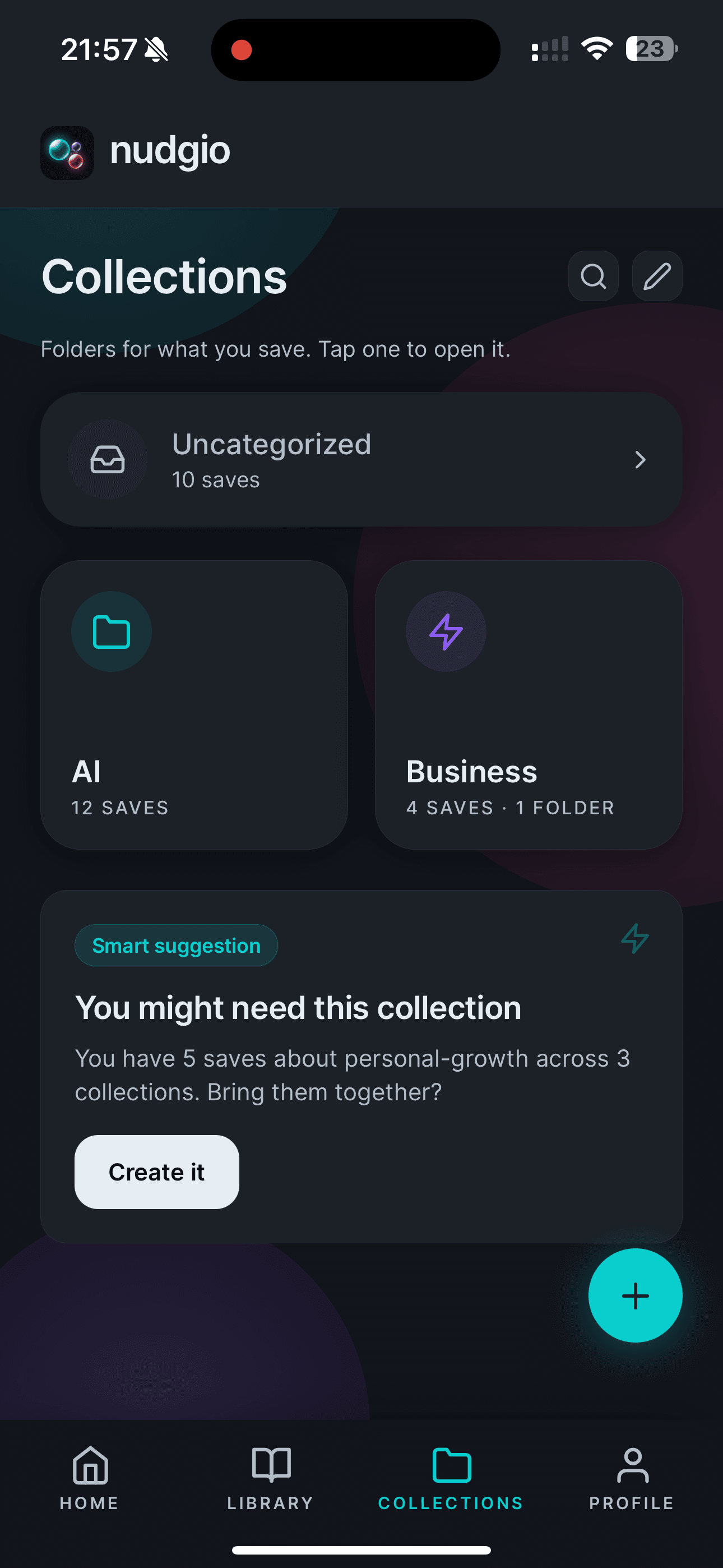 nudgio collections — organized by AI