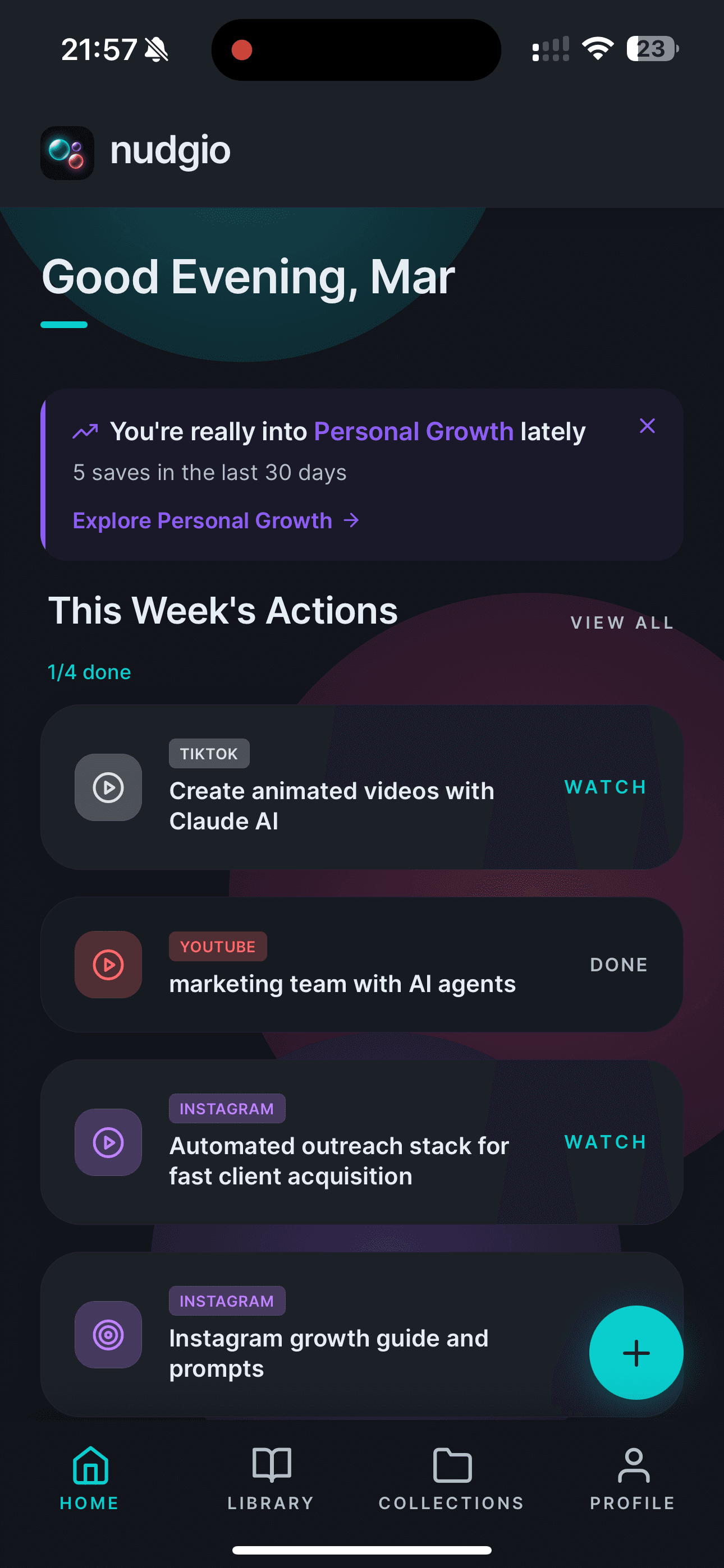 nudgio home — This Week board