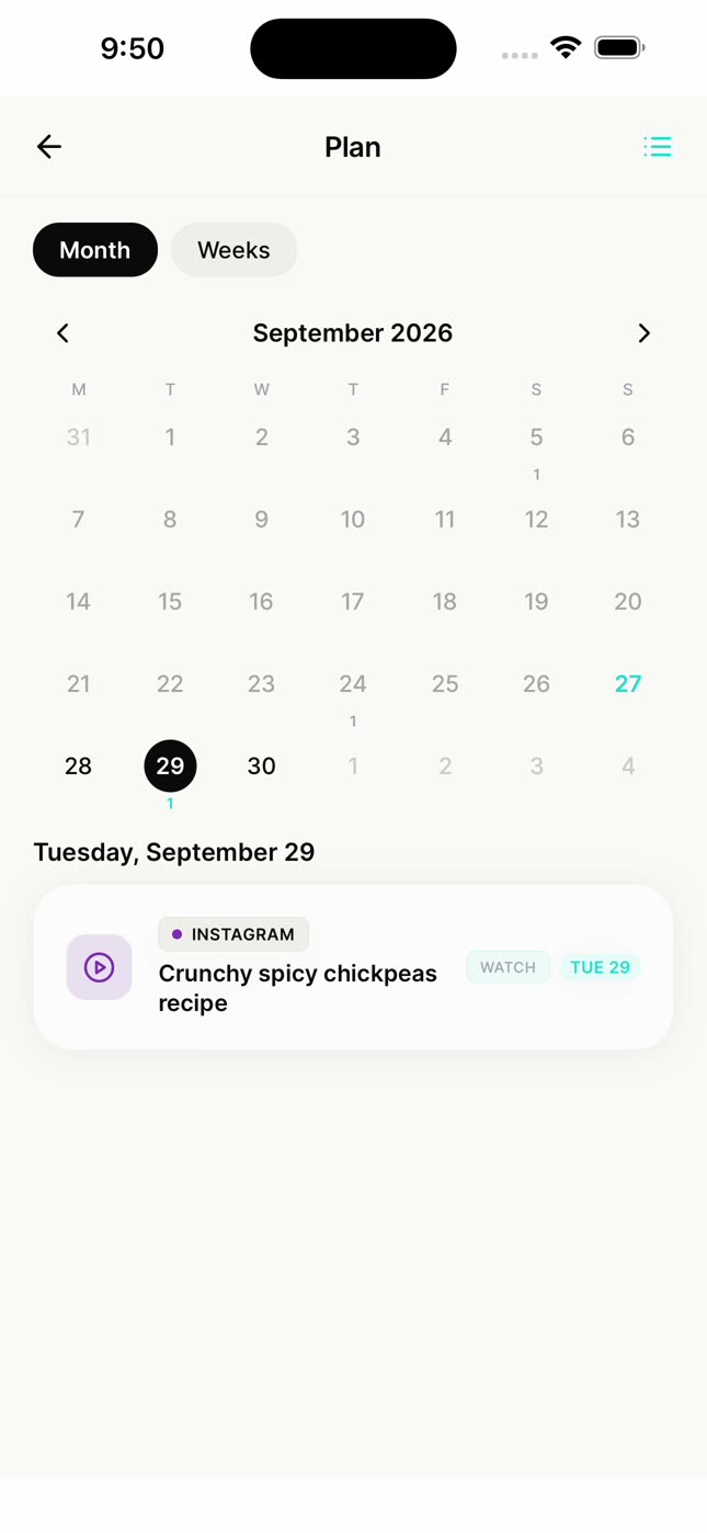 The nudgio plan with September and a recipe on Tuesday the 29th
