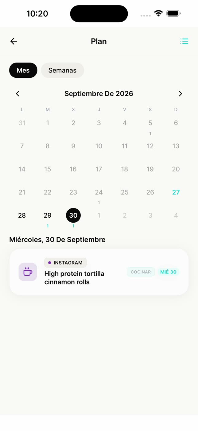 El plan de nudgio con el mes de septiembre y una receta el miércoles 30