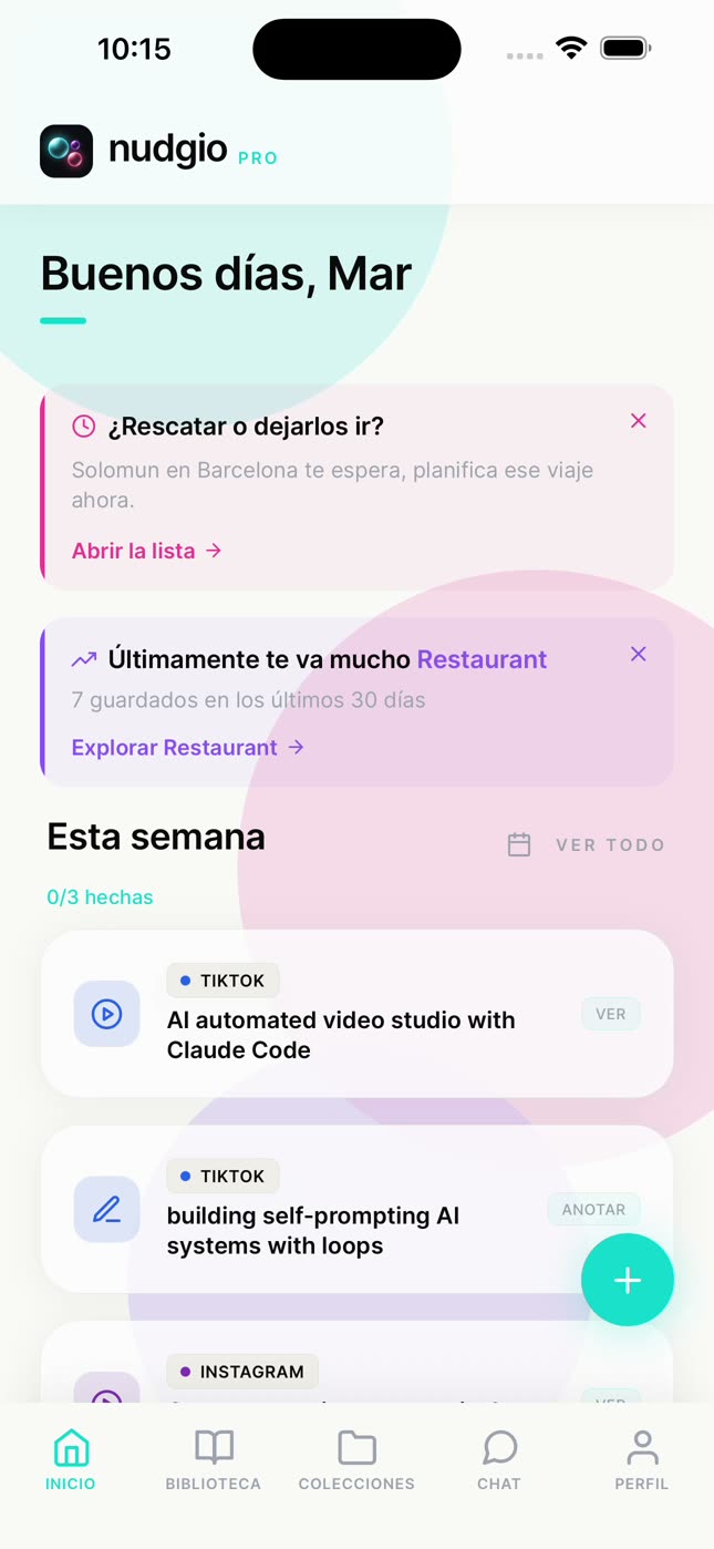 El inicio de nudgio con Esta semana y la tarjeta Rescatar o dejarlos ir