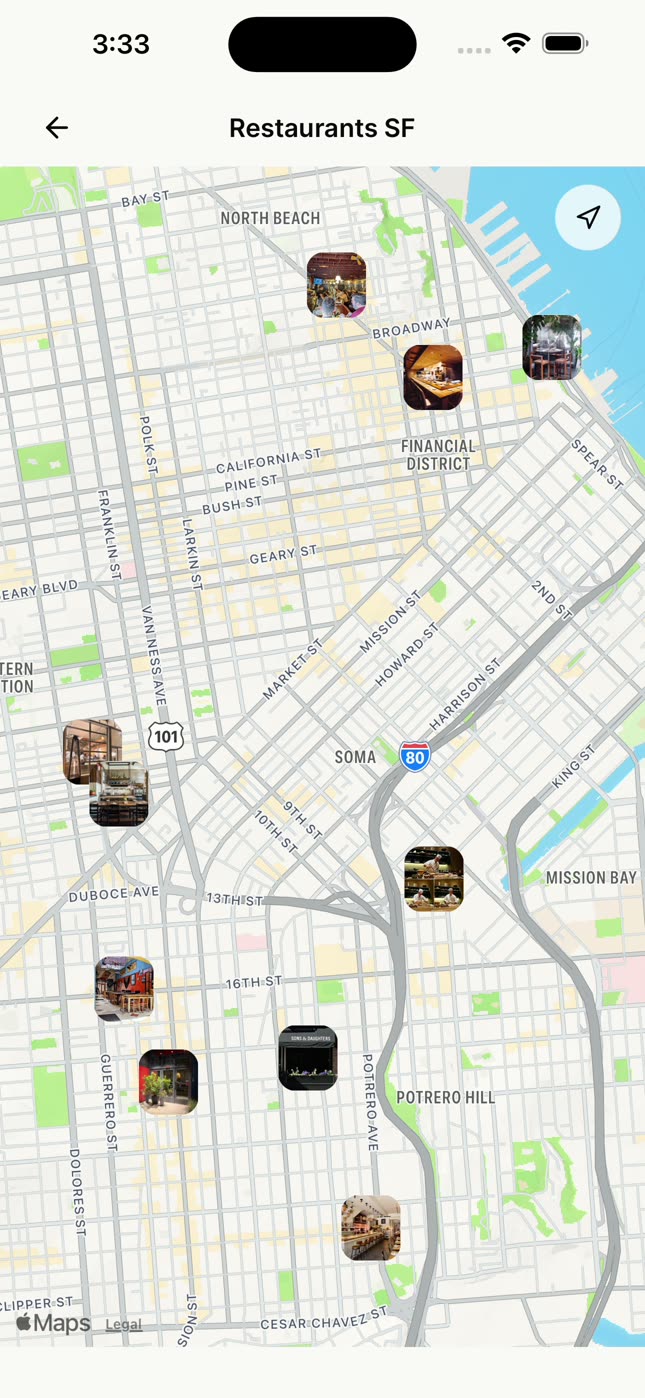 The places of a collection on the nudgio map