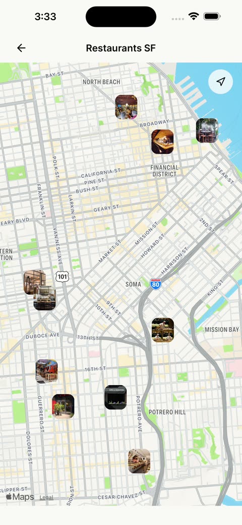 Saved places on a map