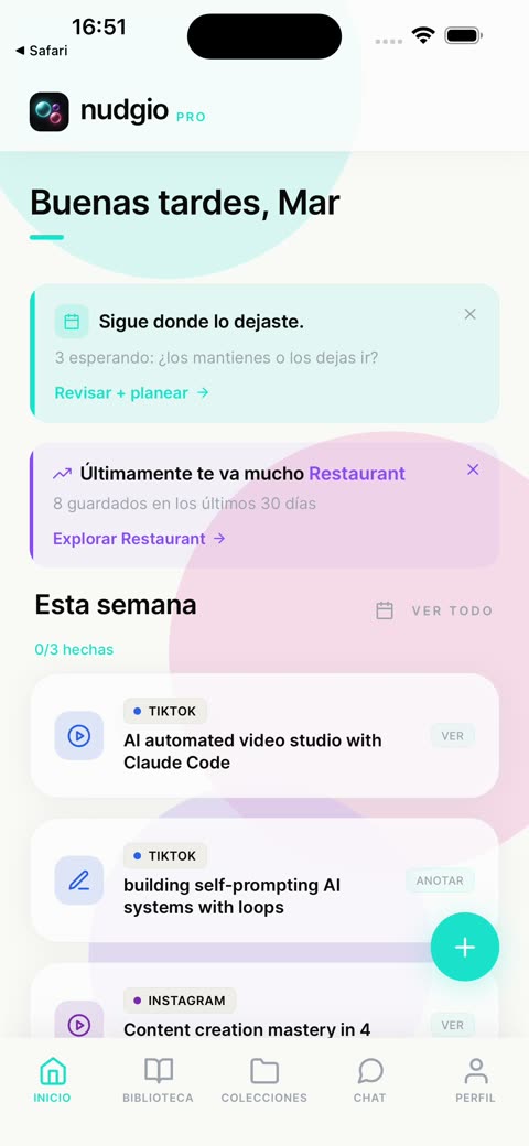 La pantalla de inicio de nudgio